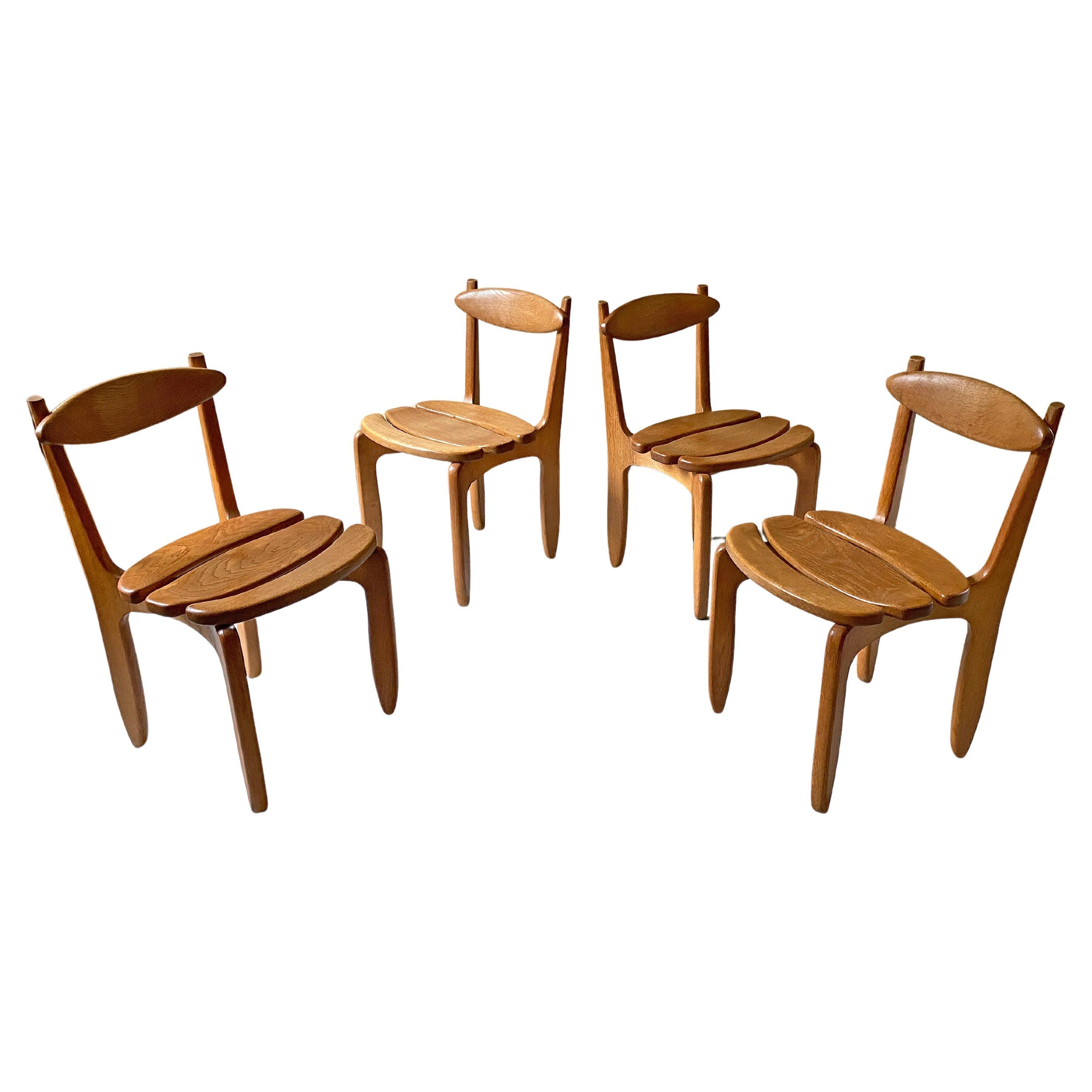 Guillerme et Chambron, Juego de 4 sillas de roble, Edición Votre Maison, hacia 1960