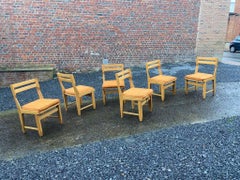Guillerme et Chambron, Set of 6 Oak Chairs, Edition Votre Maison, 1970