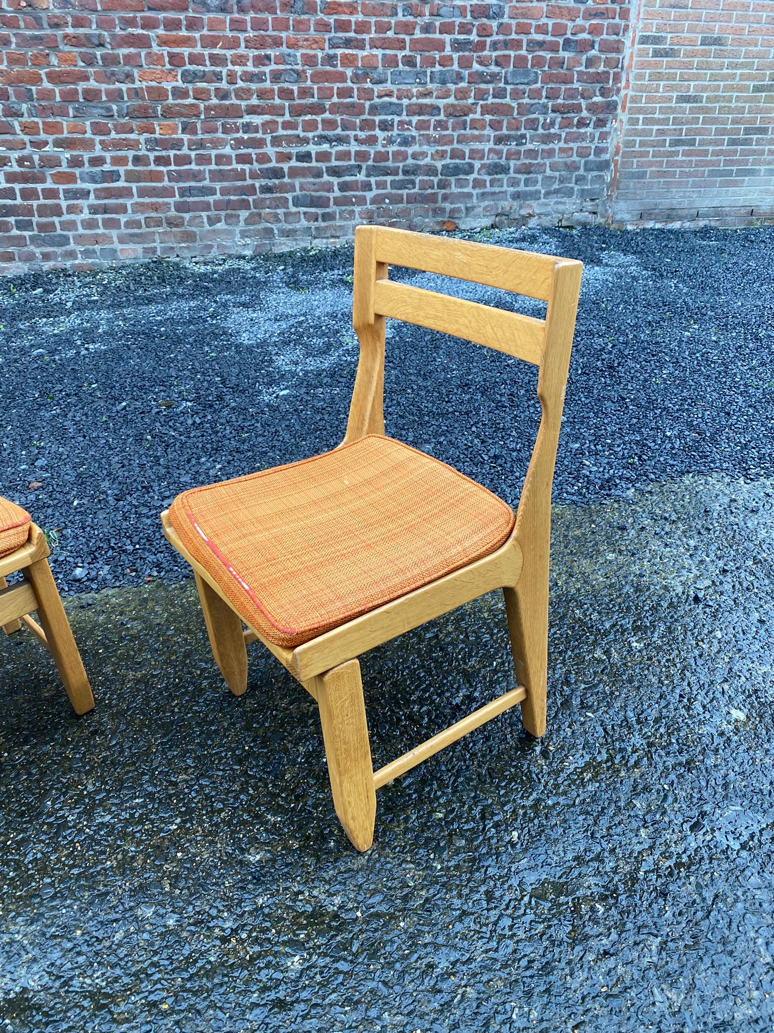 French Guillerme et Chambron, Set of 6 Oak Chairs, Edition Votre Maison, 1970 For Sale