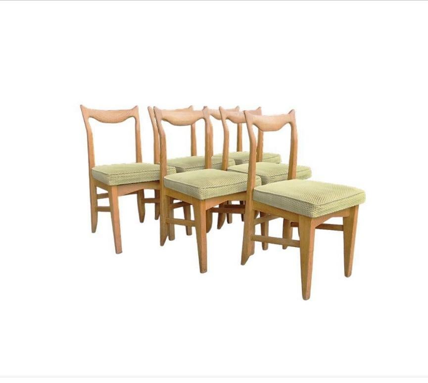 Guillerme et Chambron, 6 Stühle aus Eiche, Edition Votre Maison, um 1960 (Polster) im Angebot