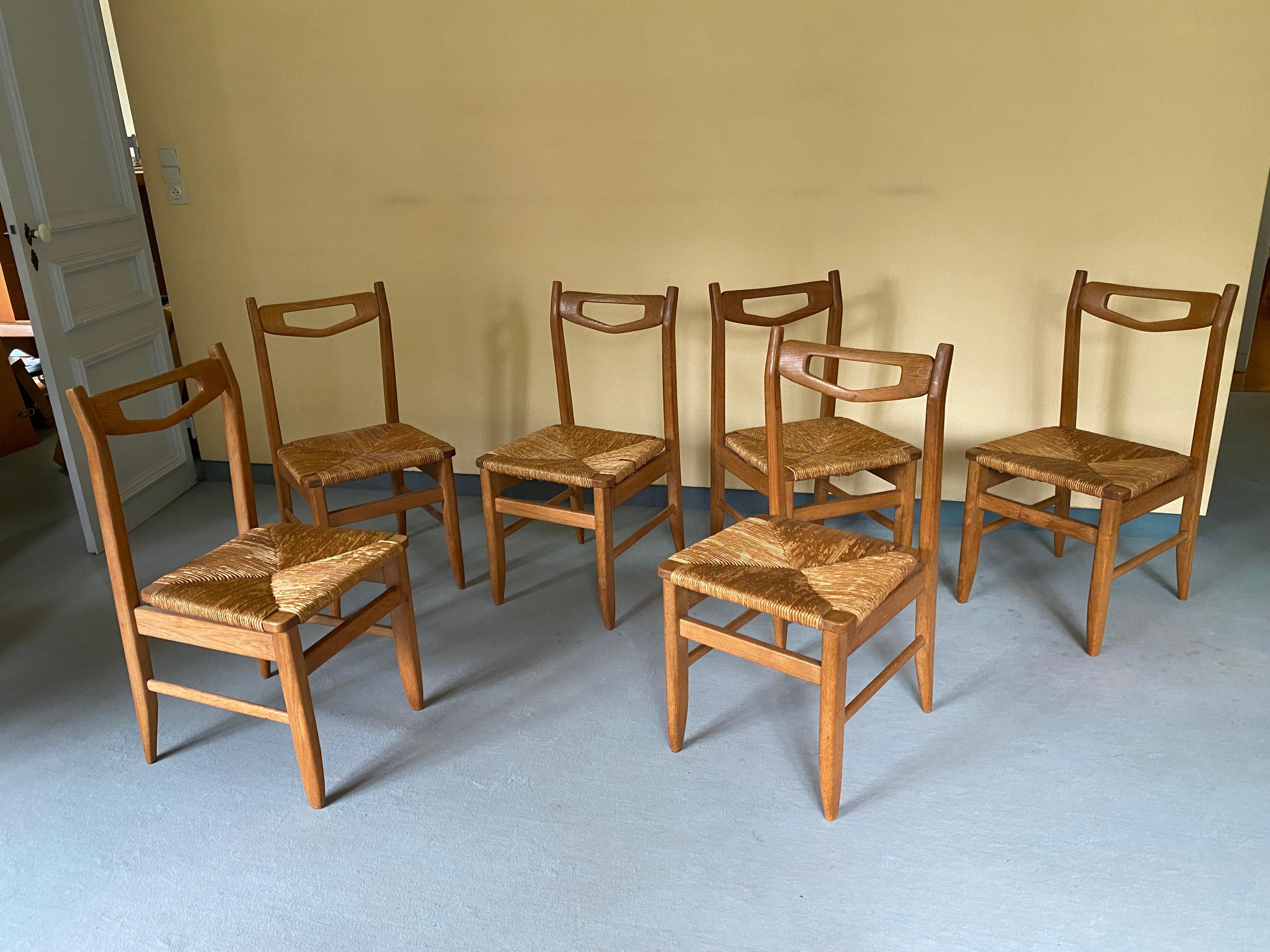 Guillerme et Chambron, Juego de 6 sillas de roble, Edición Votre Maison, hacia 1960 Moderno de mediados de siglo en venta