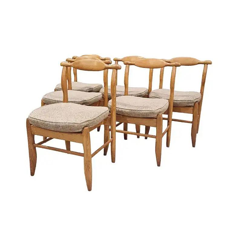 20th Century Guillerme et Chambron, Set of 6 Oak Chairs, Edition Votre Maison, circa 1960 For Sale