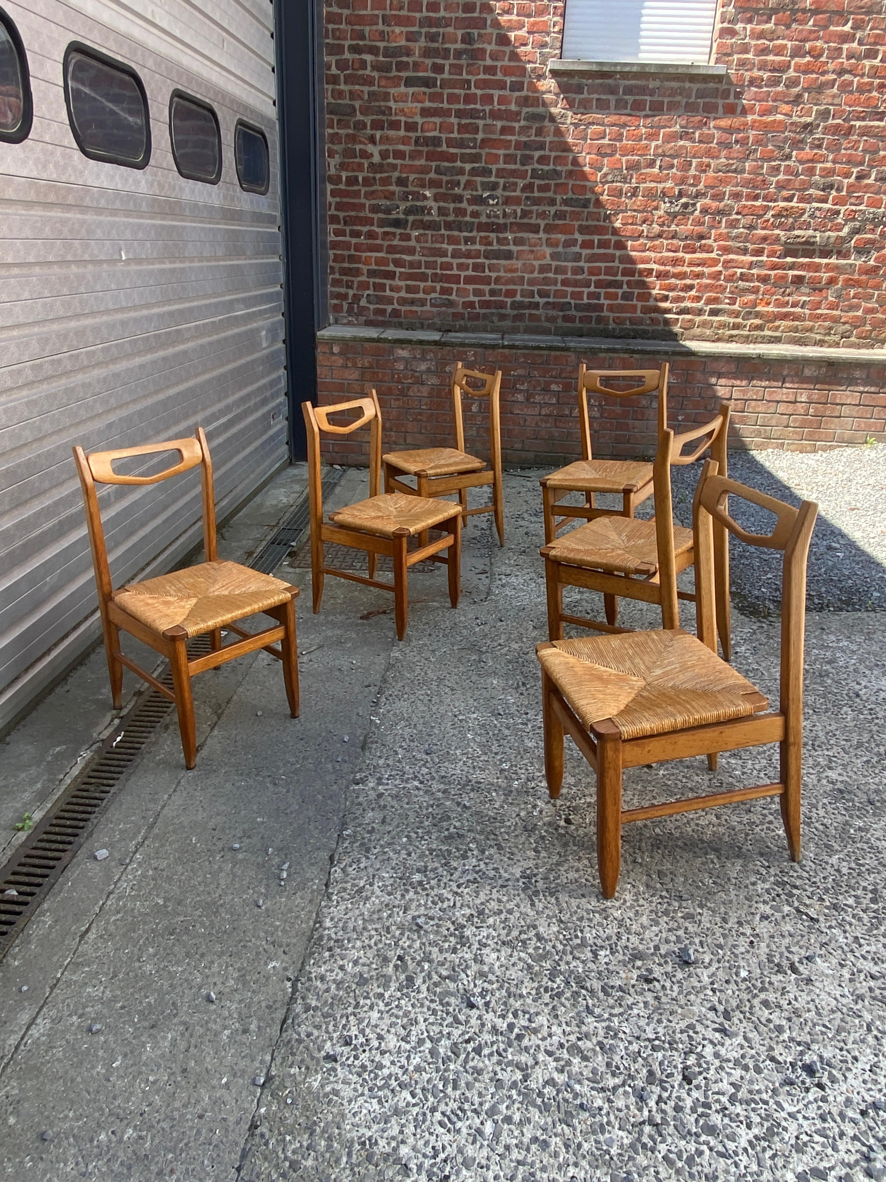 Guillerme et Chambron, Set of 6 Oak Chairs, Edition Votre Maison, circa 1960 For Sale 3