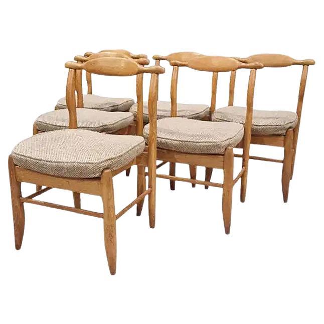 Guillerme et Chambron, Set of 6 Oak Chairs, Edition Votre Maison, circa 1960 For Sale