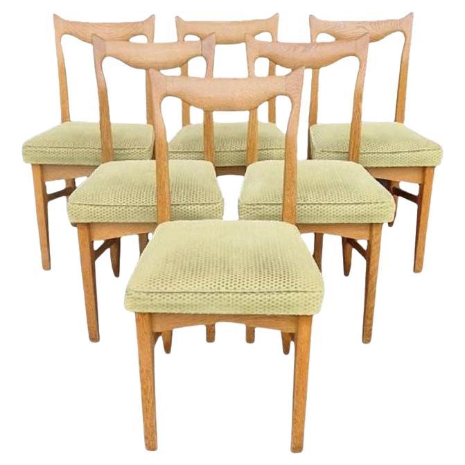 Guillerme et Chambron, Juego de 6 sillas de roble, Edición Votre Maison, hacia 1960