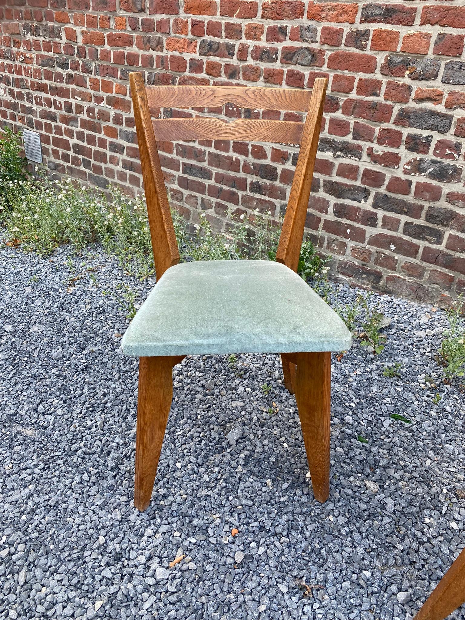 Guillerme et Chambron, Set of 6 Oak Chairs, Edition Votre Maison, circa 1970 For Sale 5