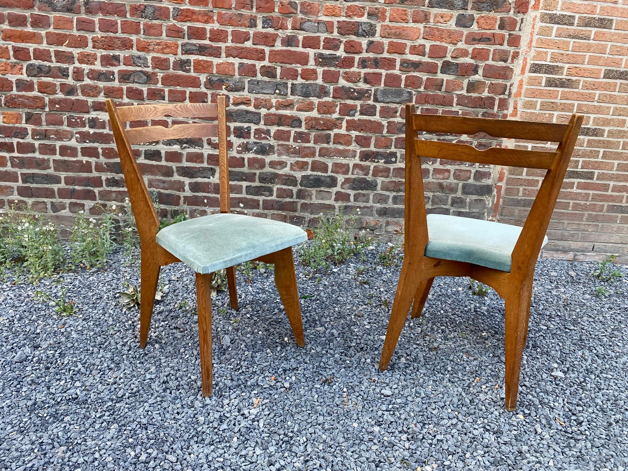 Late 20th Century Guillerme et Chambron, Set of 6 Oak Chairs, Edition Votre Maison, circa 1970 For Sale