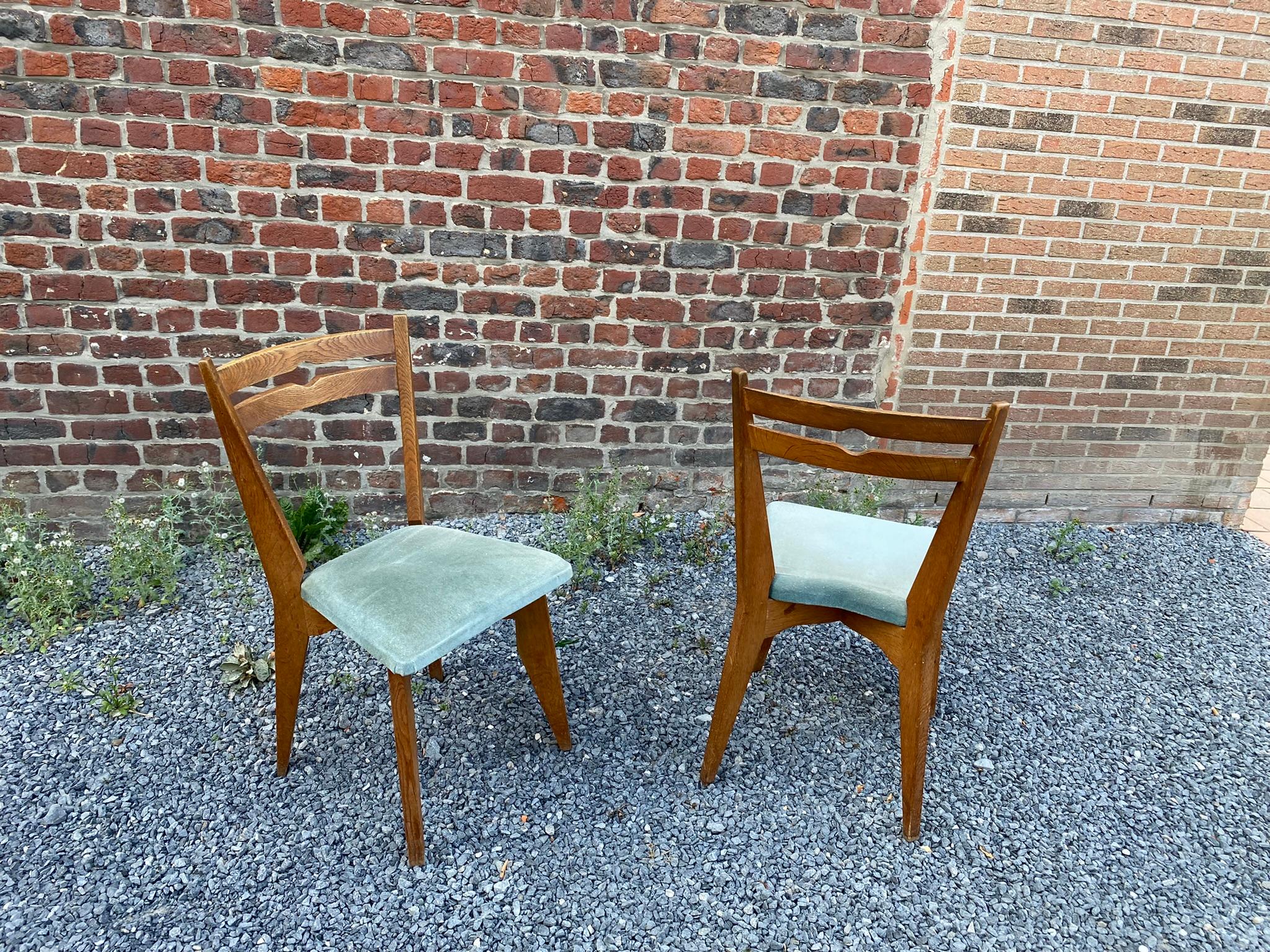 Guillerme et Chambron, Set of 6 Oak Chairs, Edition Votre Maison, circa 1970 For Sale 1