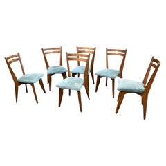 Guillerme et Chambron, Set of 6 Oak Chairs, Edition Votre Maison, circa 1970