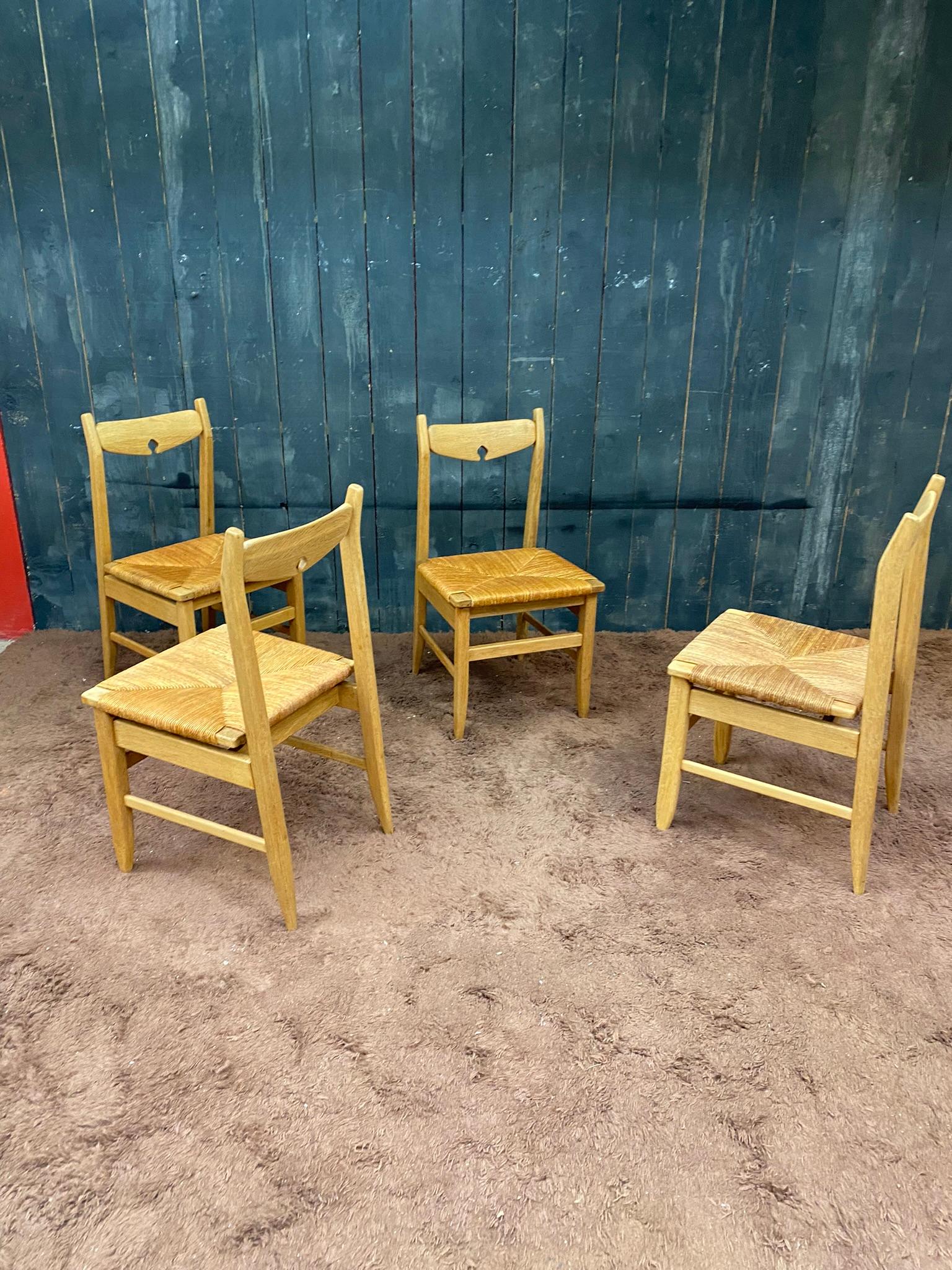 Mid-Century Modern Guillerme et Chambron, Set of 4 Chairs , Edition Votre Maison circa 1970 For Sale