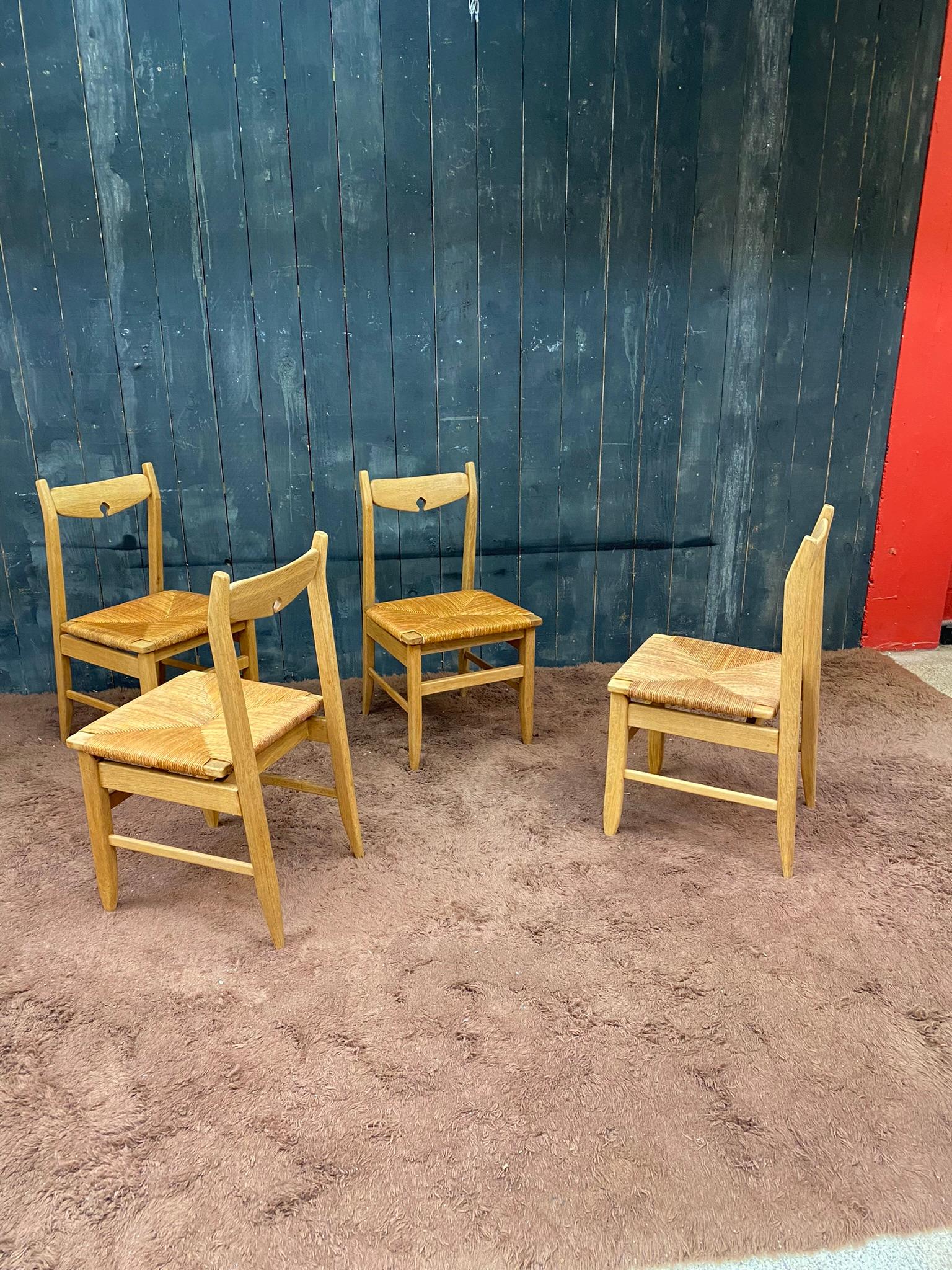 French Guillerme et Chambron, Set of 4 Chairs , Edition Votre Maison circa 1970 For Sale