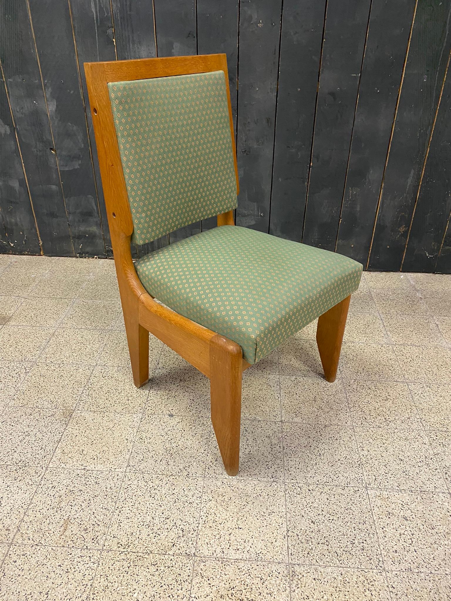 Guillerme et Chambron, Set of 8 Oak Chairs, Edition Votre Maison, circa 1960 For Sale 10