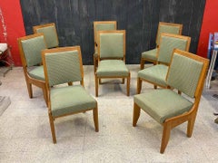 Guillerme et Chambron, Set of 8 Oak Chairs, Edition Votre Maison, circa 1960