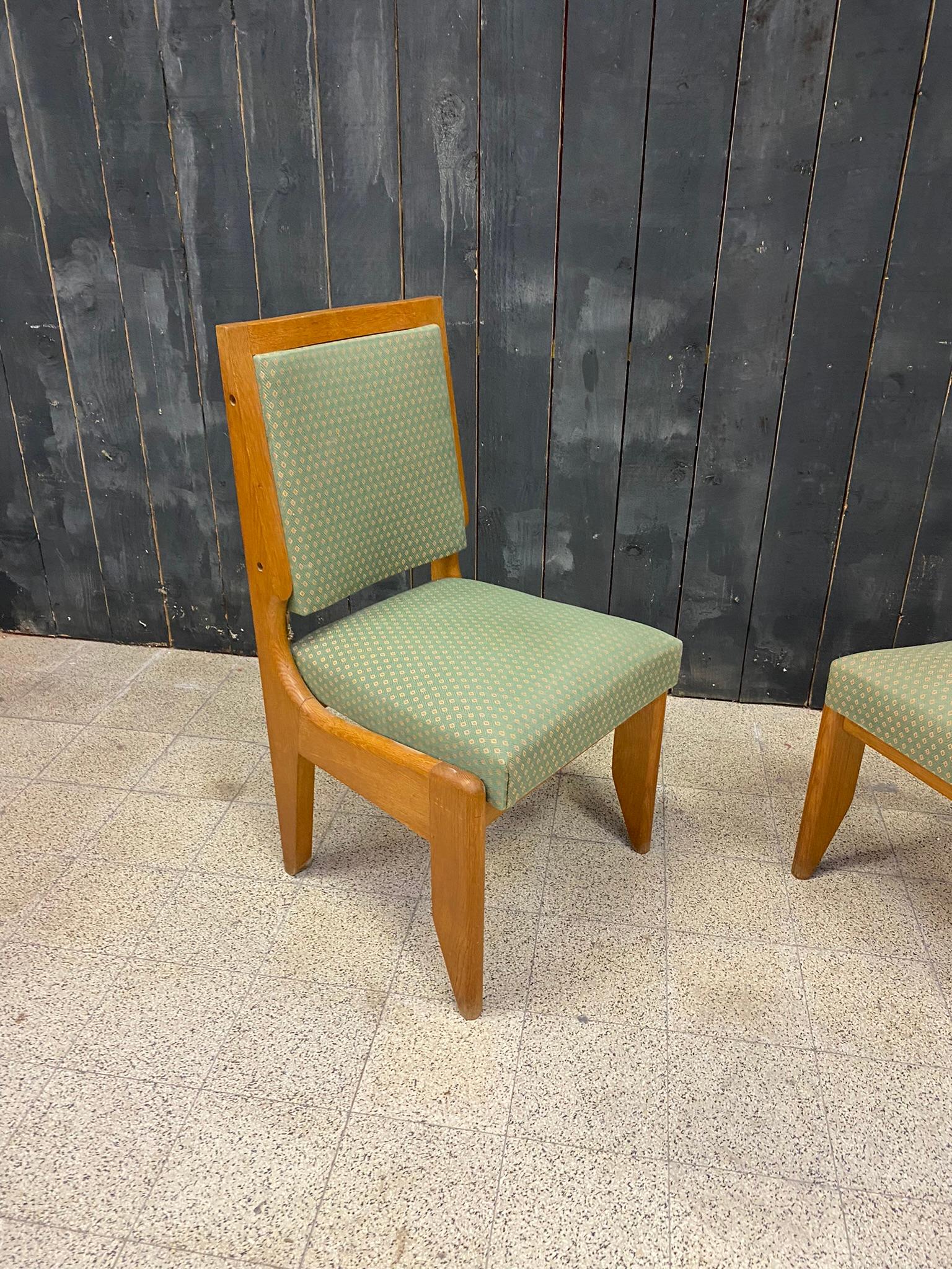 20th Century Guillerme et Chambron, Set of 8 Oak Chairs, Edition Votre Maison, circa 1960 For Sale