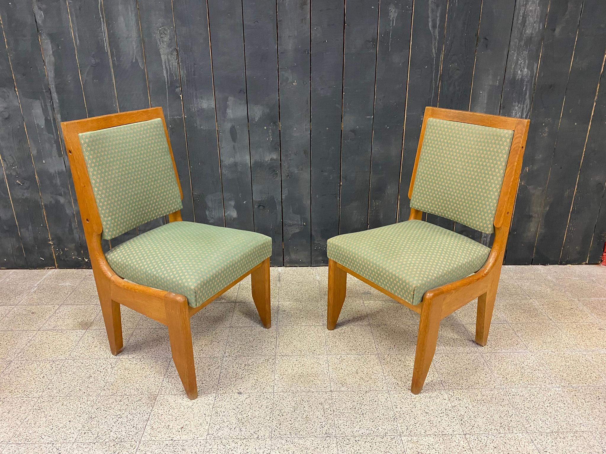 Guillerme et Chambron, Set of 8 Oak Chairs, Edition Votre Maison, circa 1960 For Sale 2