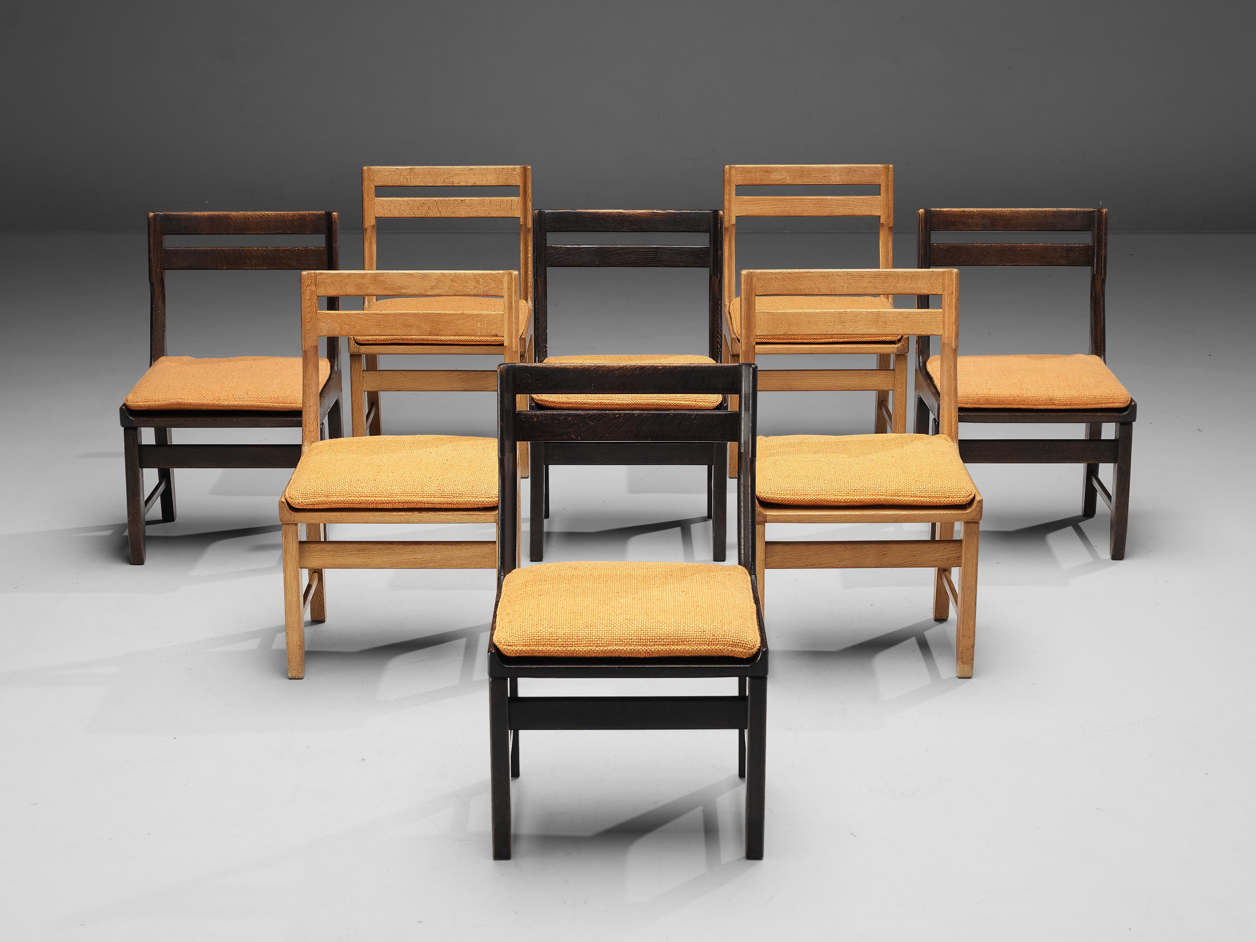 French Guillerme & Chambron Set of Eight Bicolor Dining Chairs in Oak