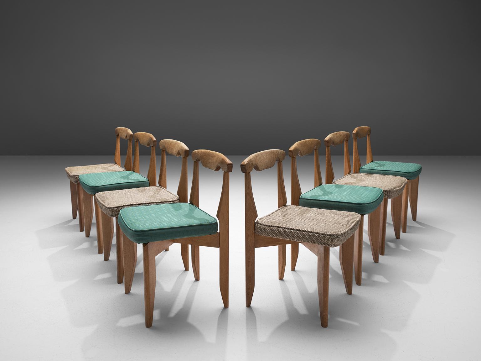 Mid-Century Modern Guillerme et Chambron Set of Eight Dining Chairs in Oak