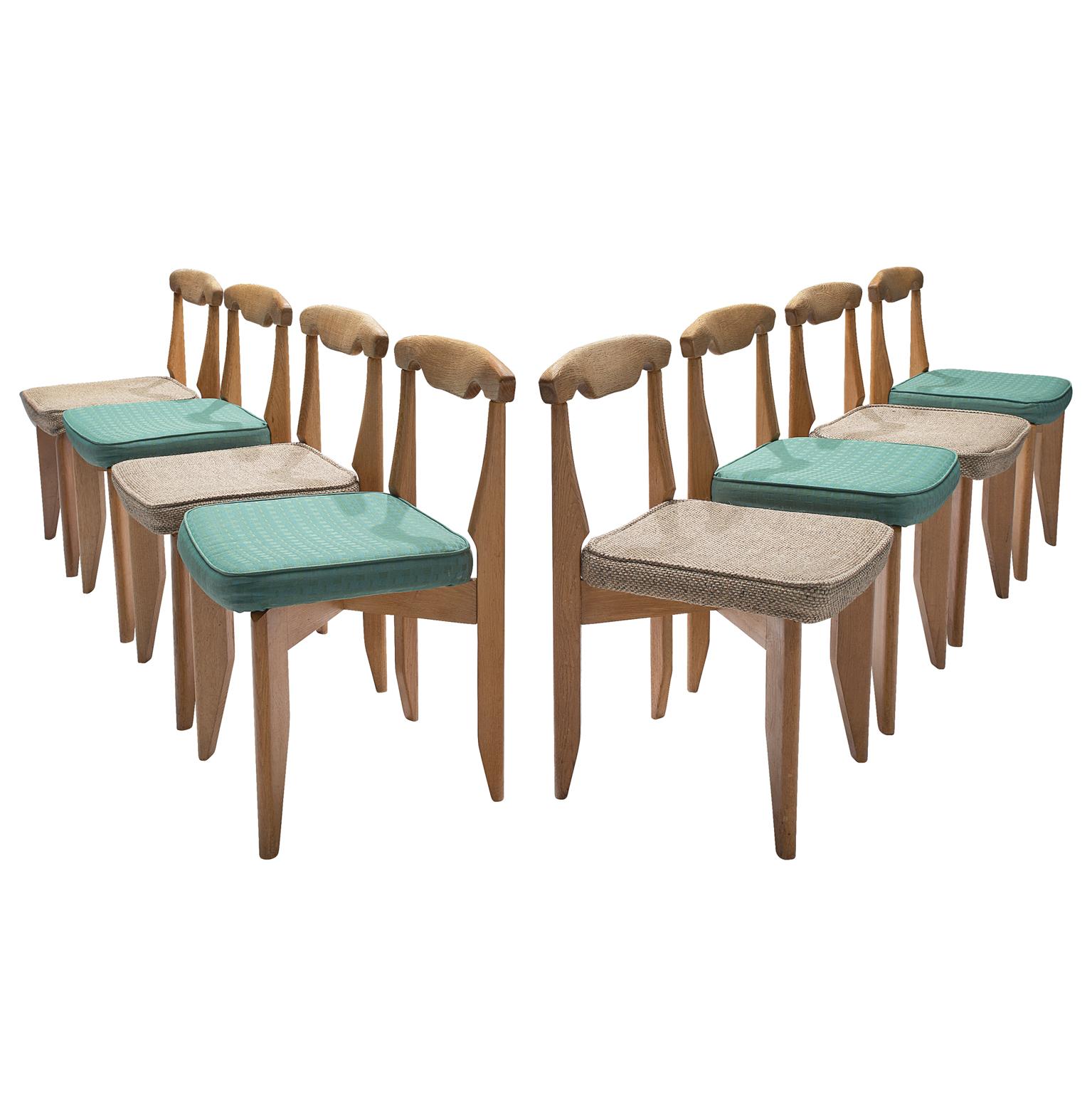 Guillerme et Chambron Set of Eight Dining Chairs in Oak