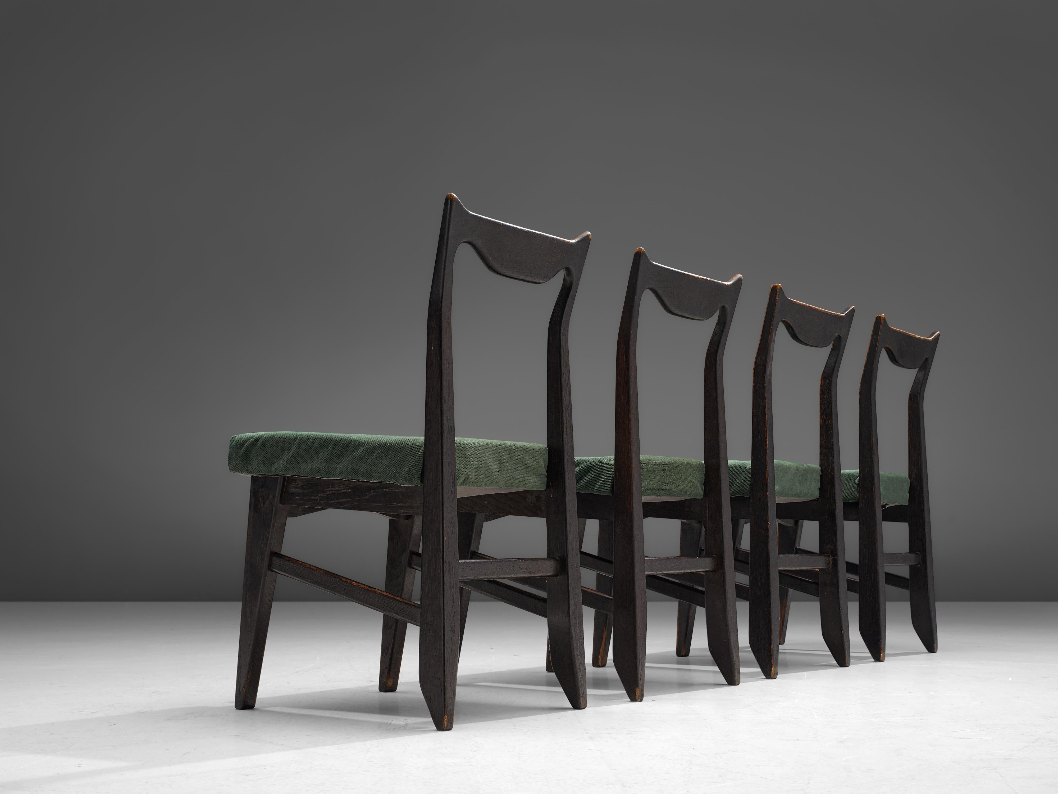 Mid-Century Modern Guillerme et Chambron Set of Four Darkened Oak Dining Chairs
