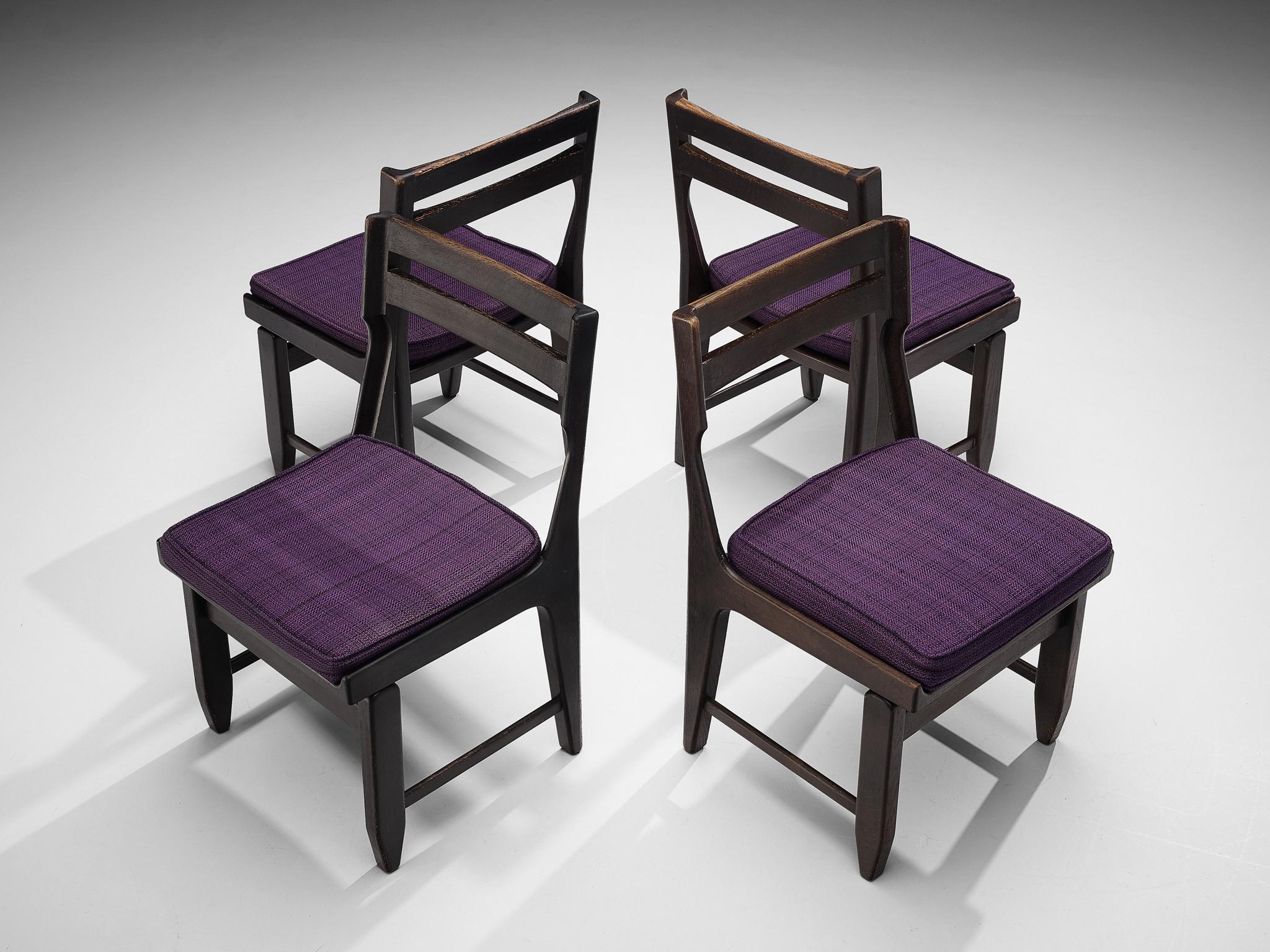 Mid-Century Modern Guillerme & Chambron Set of Four Dining Chairs in Darkened Oak