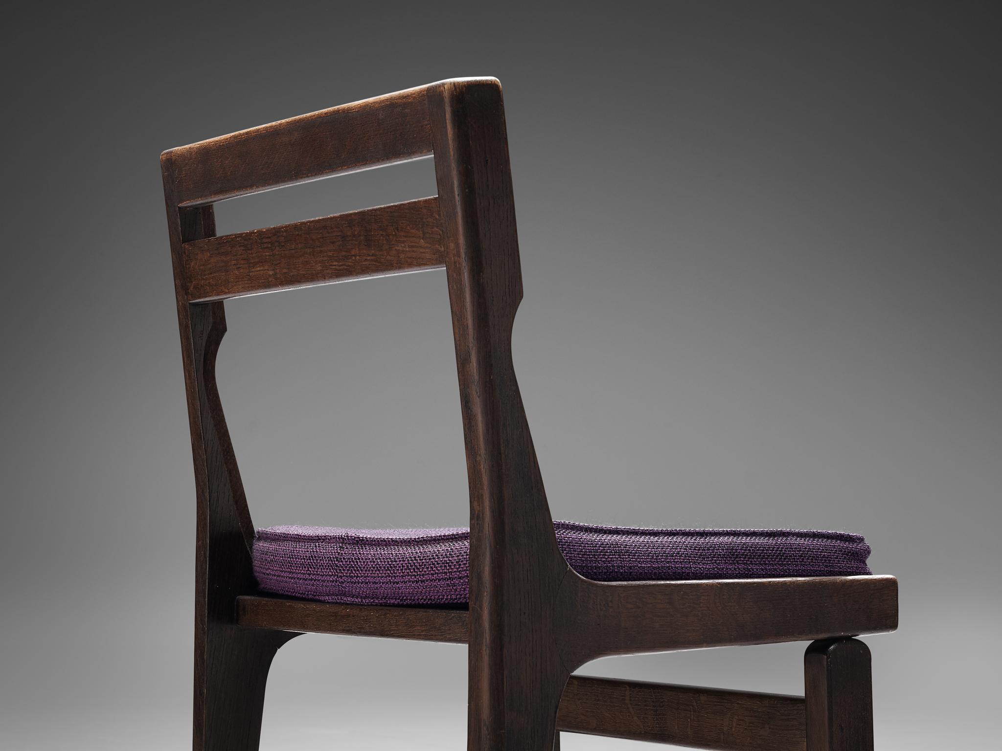 French Guillerme & Chambron Set of Four Dining Chairs in Darkened Oak