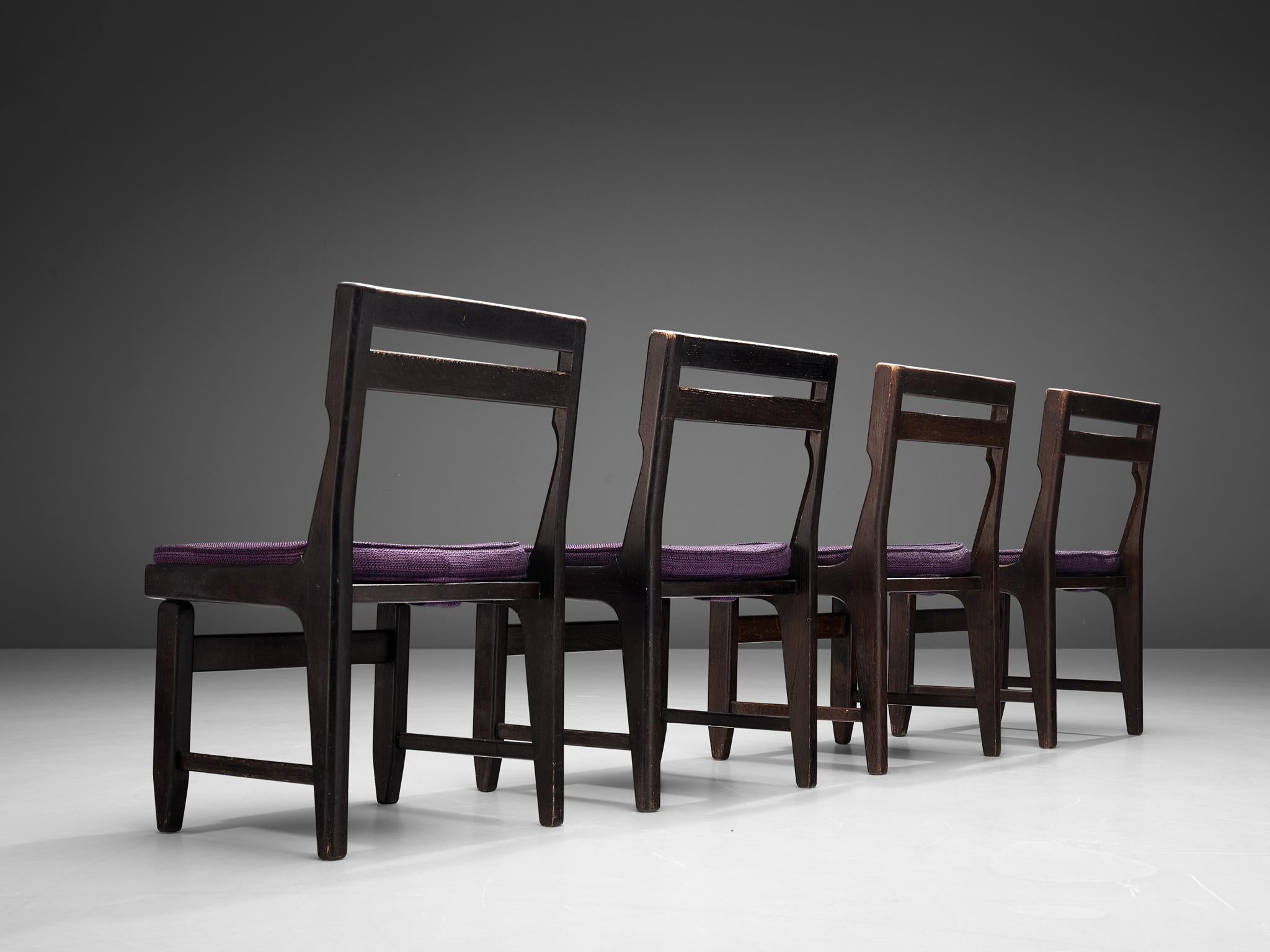 Guillerme & Chambron Set of Four Dining Chairs in Darkened Oak In Good Condition In Waalwijk, NL
