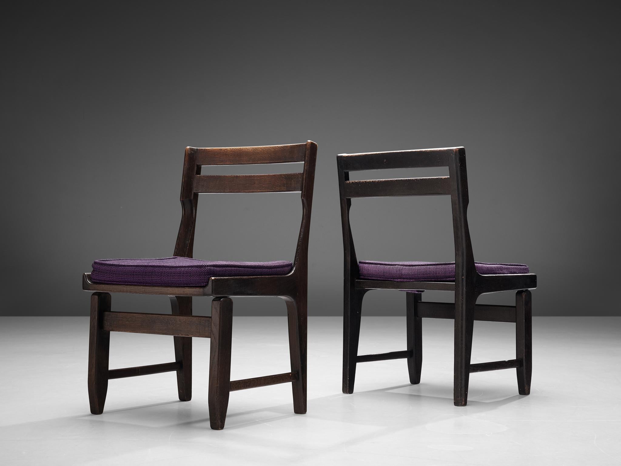 Upholstery Guillerme & Chambron Set of Four Dining Chairs in Darkened Oak