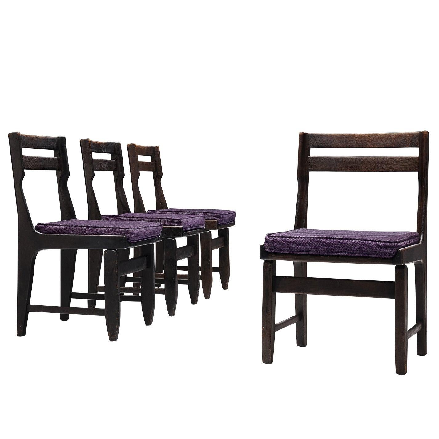 Guillerme et Chambron Set of Four Dining Chairs in Darkened Oak