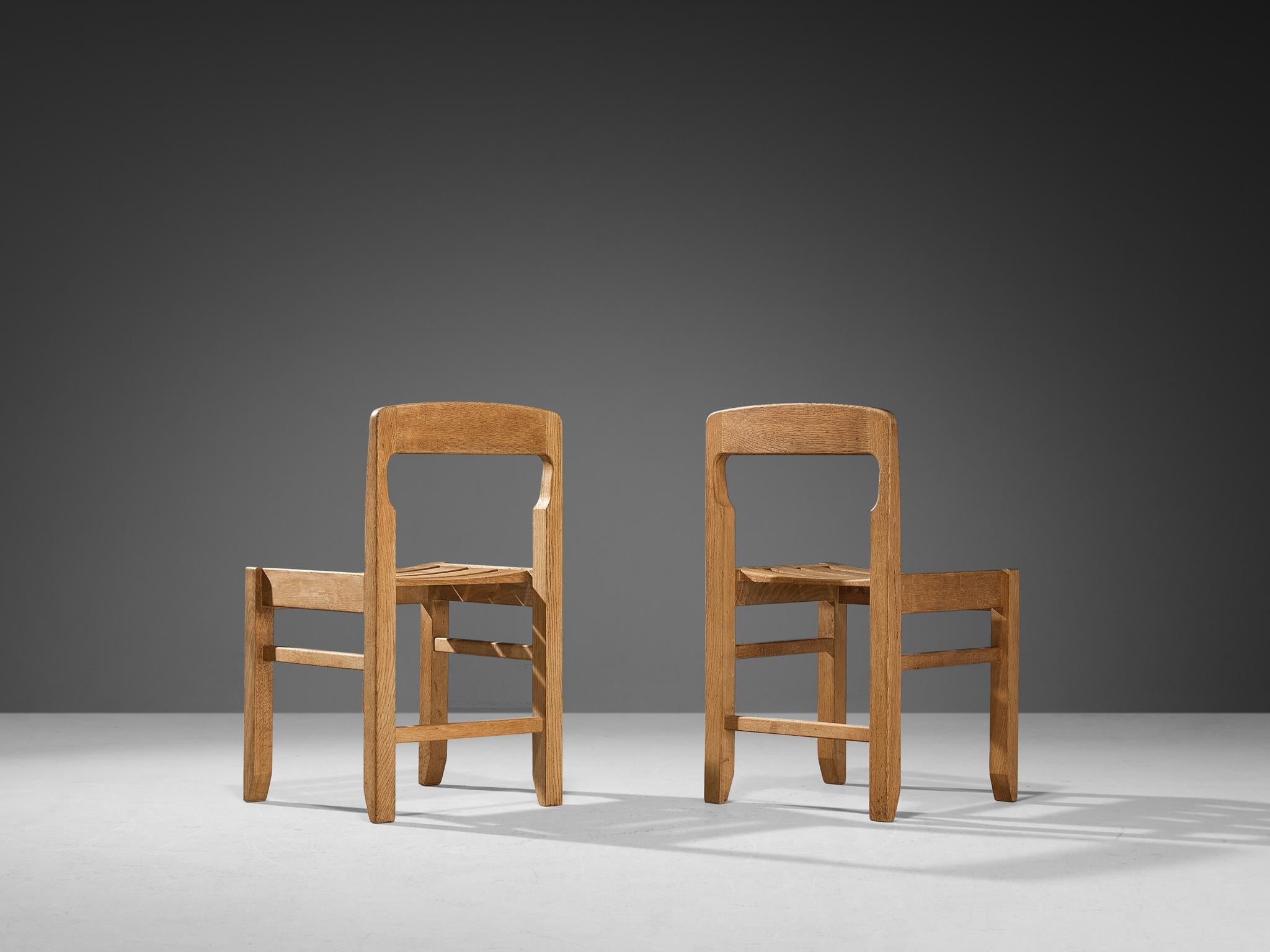 Mid-Century Modern Guillerme & Chambron Set of Four Dining Chairs in Solid Oak For Sale