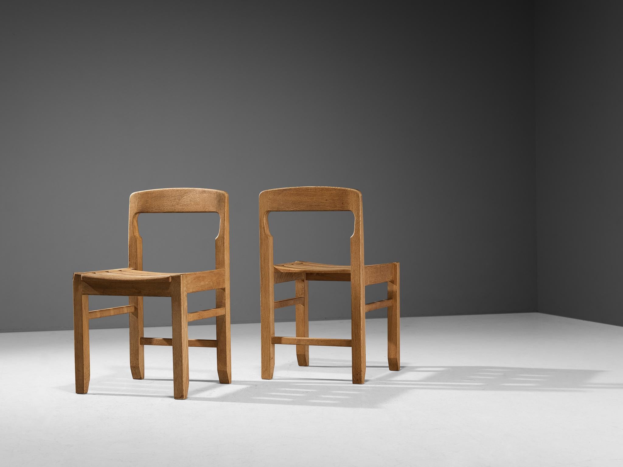 Guillerme & Chambron Set of Four Dining Chairs in Solid Oak For Sale 1
