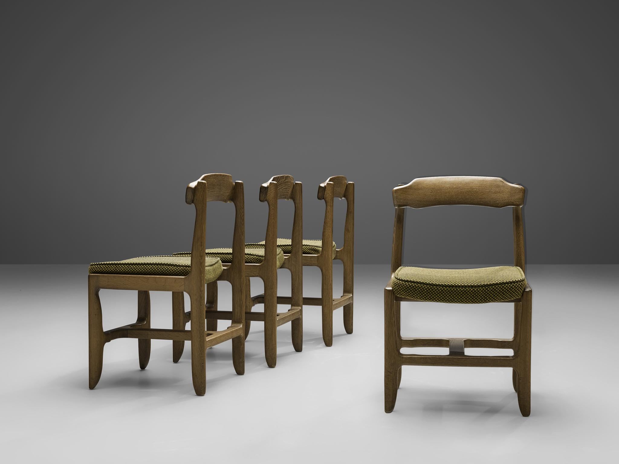 French Guillerme & Chambron Set of Four Dining Chairs in Stained Oak