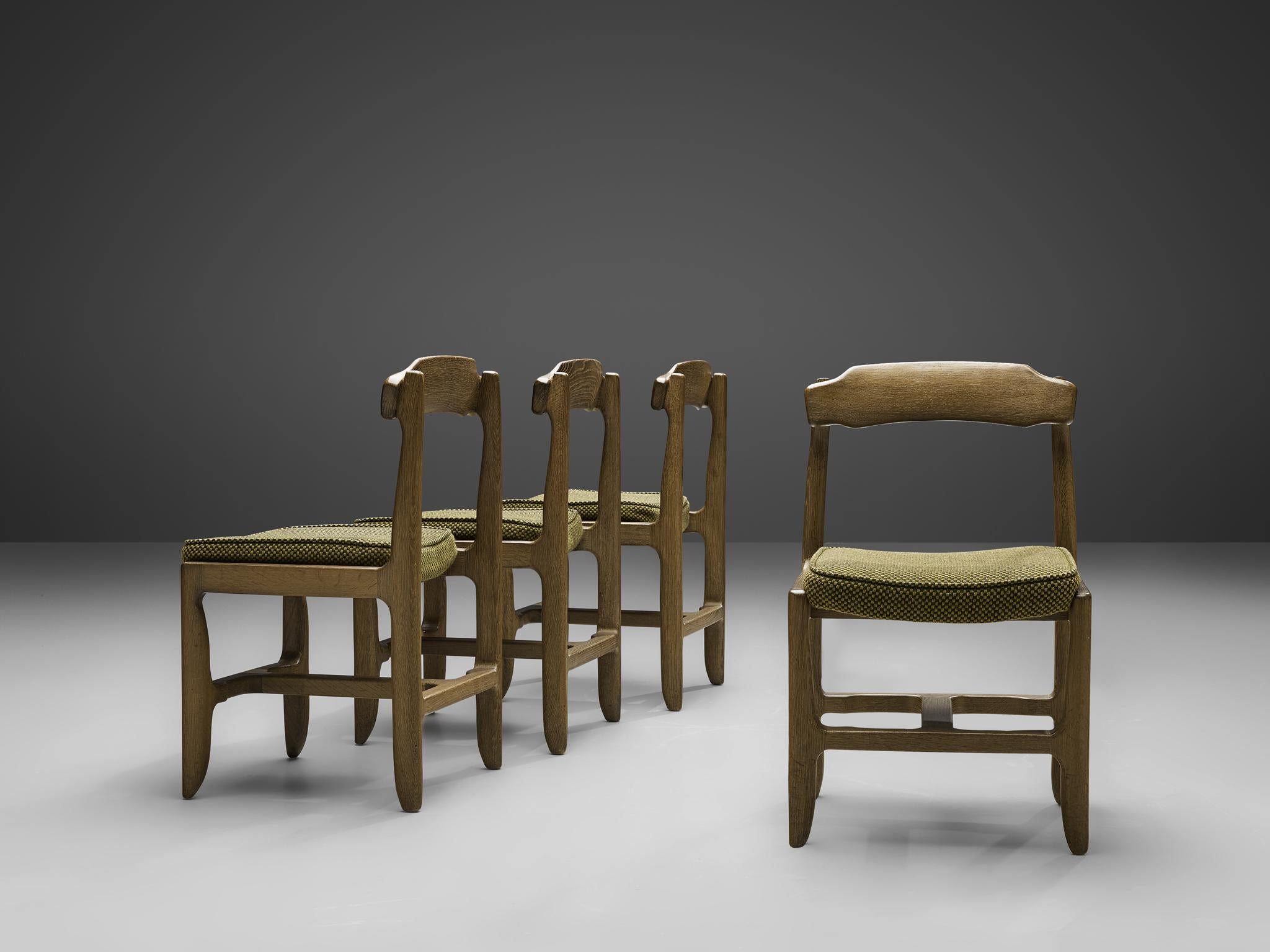 French Guillerme et Chambron Set of Four Dining Chairs in Stained Oak