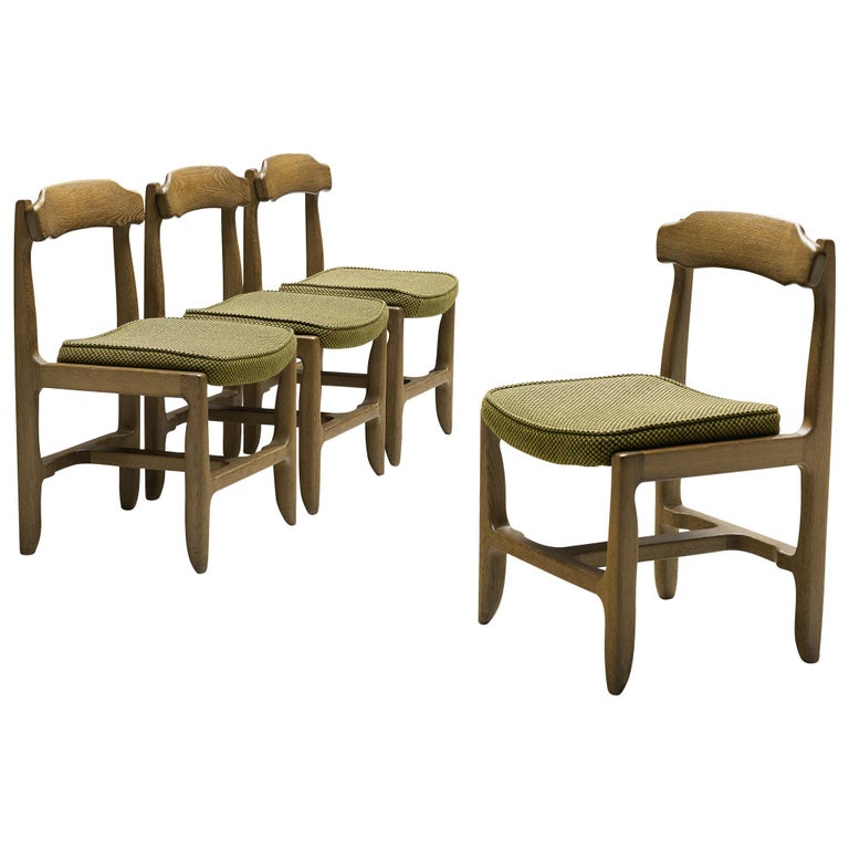 Guillerme et Chambron Set of Four Dining Chairs in Stained Oak For Sale