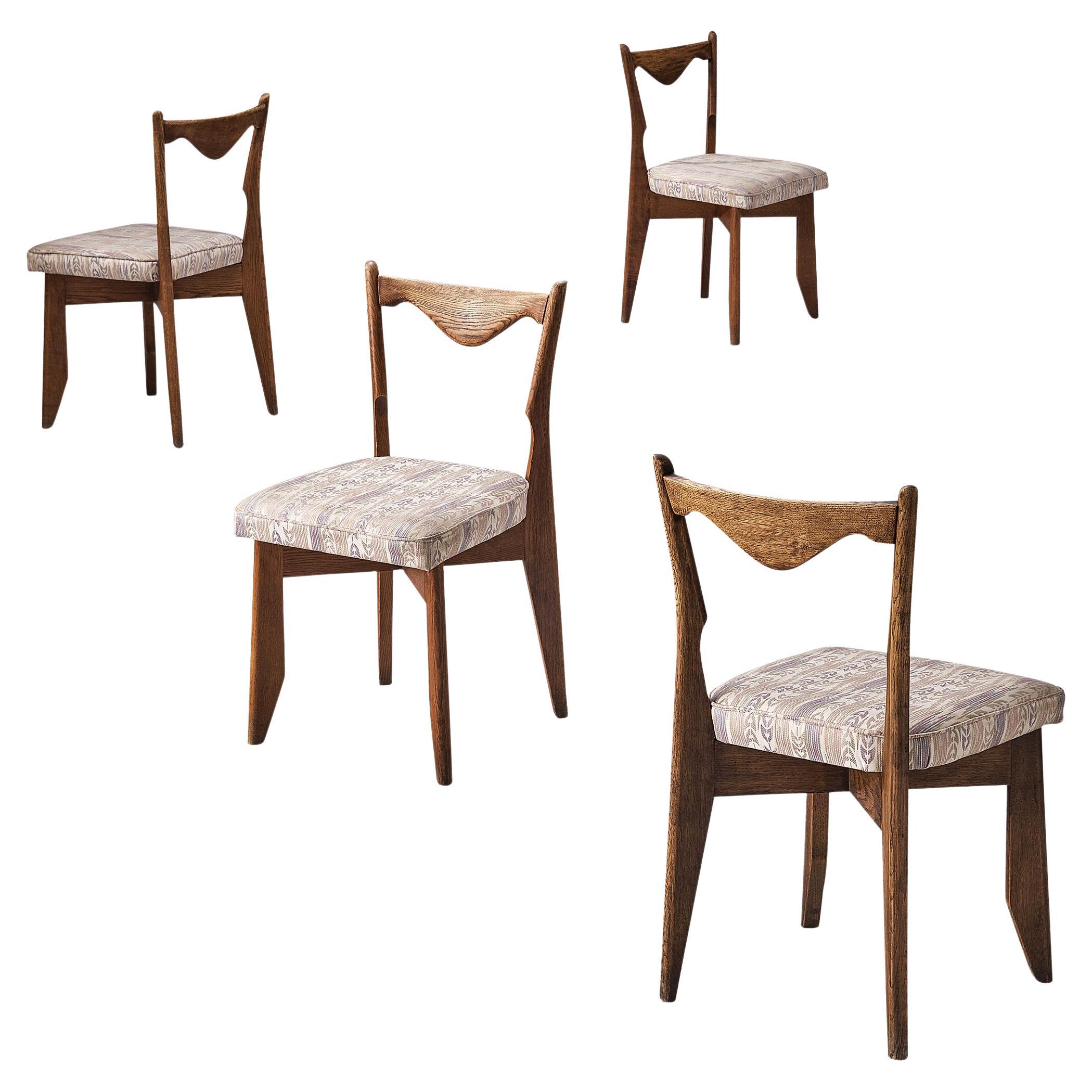 Guillerme & Chambron Set of Four Dining Chairs Model 'Thibault' in Oak