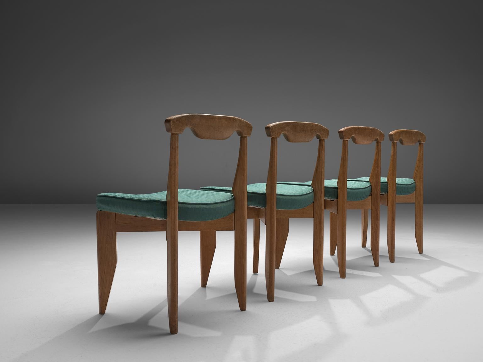 Mid-Century Modern Guillerme et Chambron Set of Four Dining Chairs with Green Upholstery