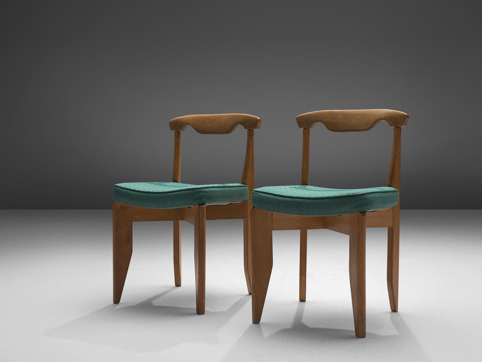 French Guillerme et Chambron Set of Four Dining Chairs with Green Upholstery