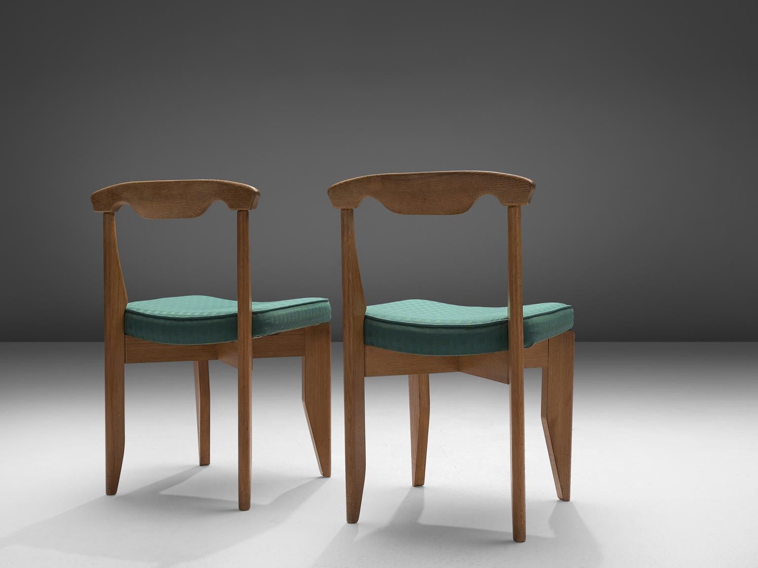 Guillerme et Chambron Set of Four Dining Chairs with Green Upholstery In Good Condition In Waalwijk, NL