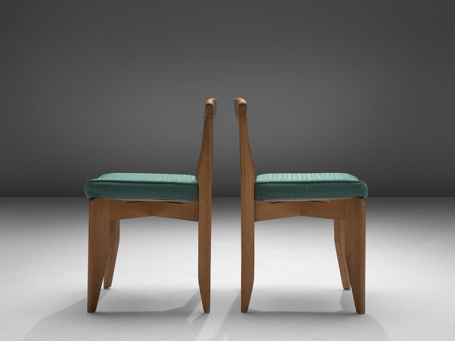 Mid-20th Century Guillerme et Chambron Set of Four Dining Chairs with Green Upholstery