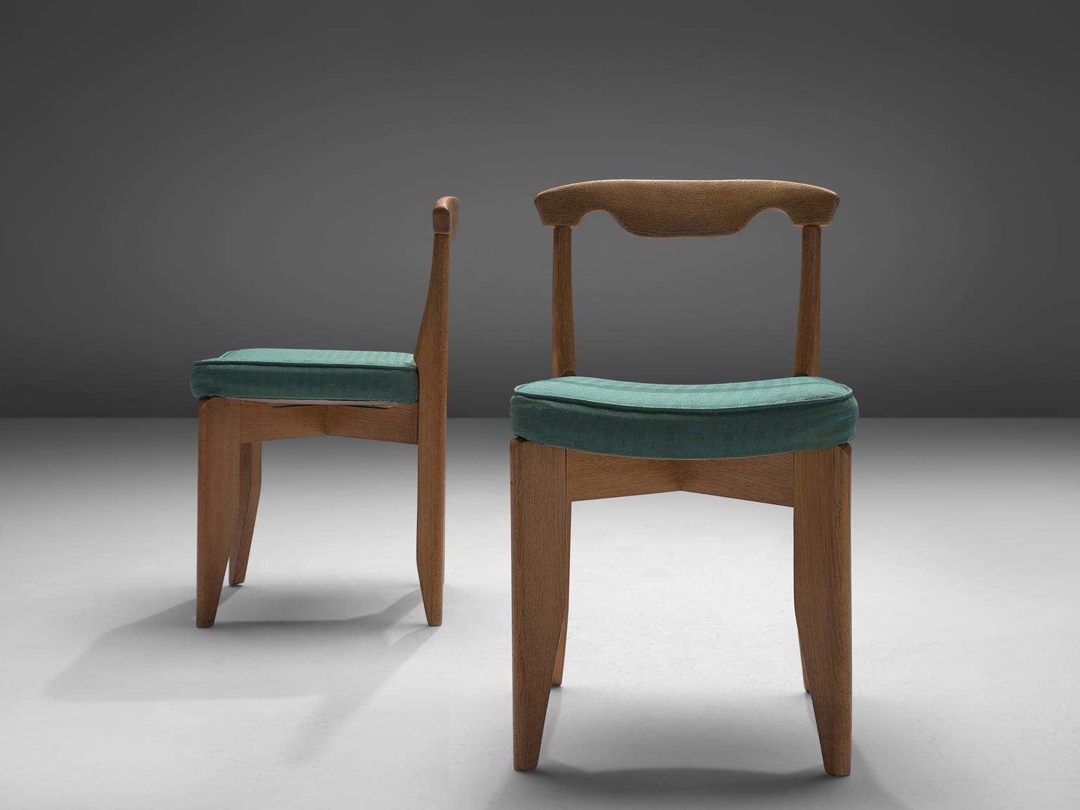 Fabric Guillerme et Chambron Set of Four Dining Chairs with Green Upholstery