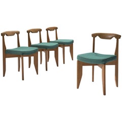 Guillerme et Chambron Set of Four Dining Chairs with Green Upholstery