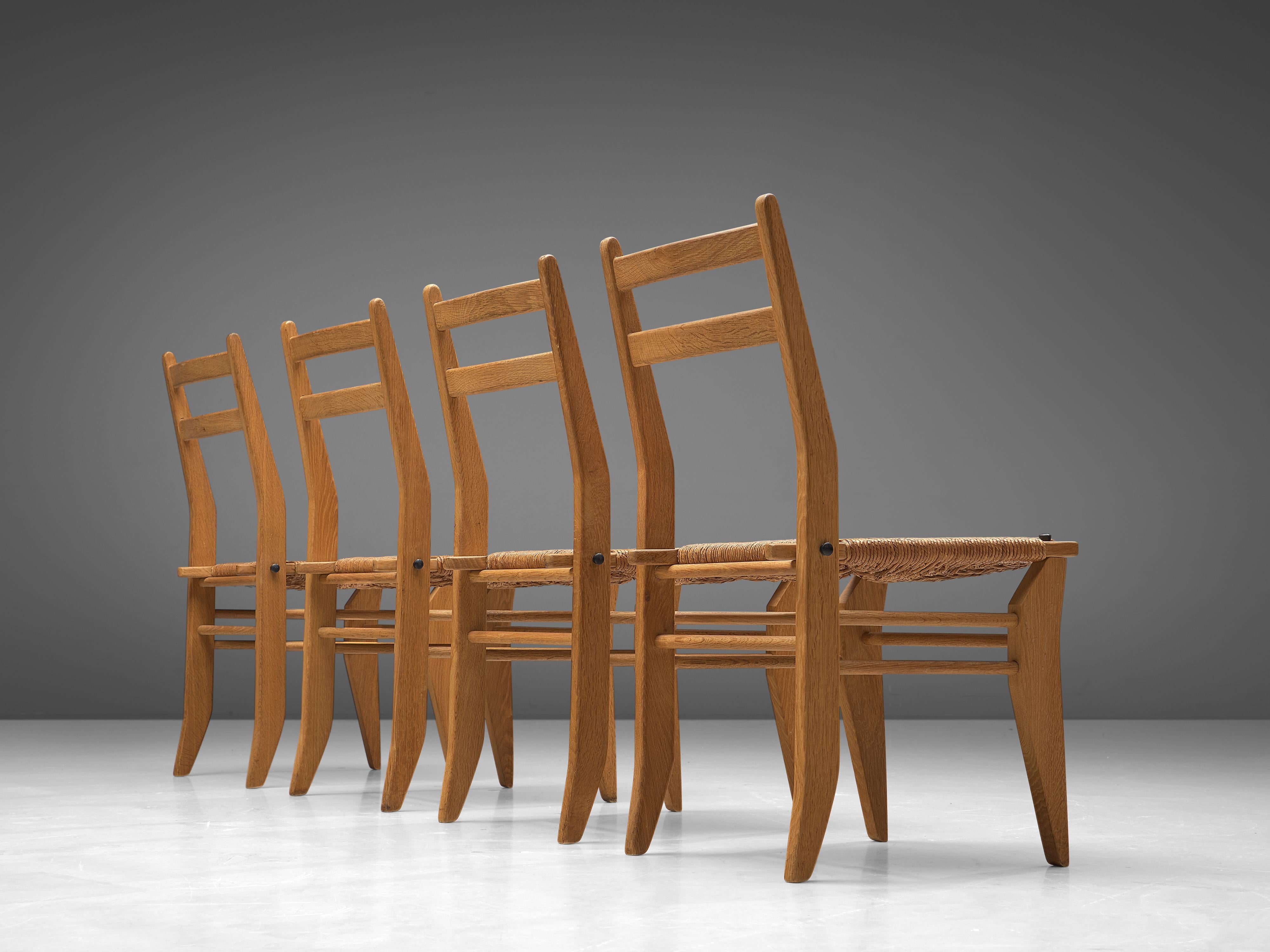 Mid-20th Century Guillerme & Chambron Set of Four Dining Chairs with Rope Seats