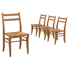 Guillerme et Chambron Set of Four Dining Chairs with Rattan Seats