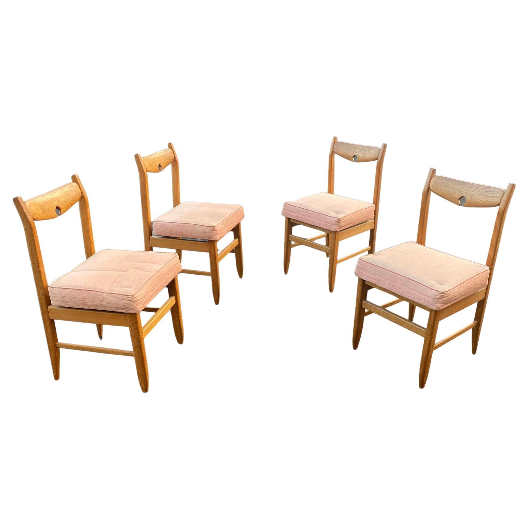 Guillerme et Chambron, Set of Four Oak Chairs, Edition Votre Maison, circa 1970 For Sale