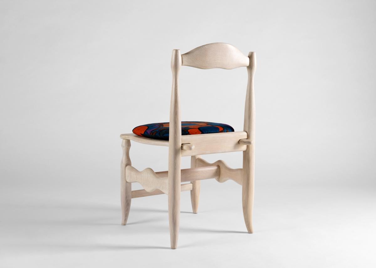 Oak Guillerme et Chambron, Set of Four Side Limed Chairs, France, c. 1960