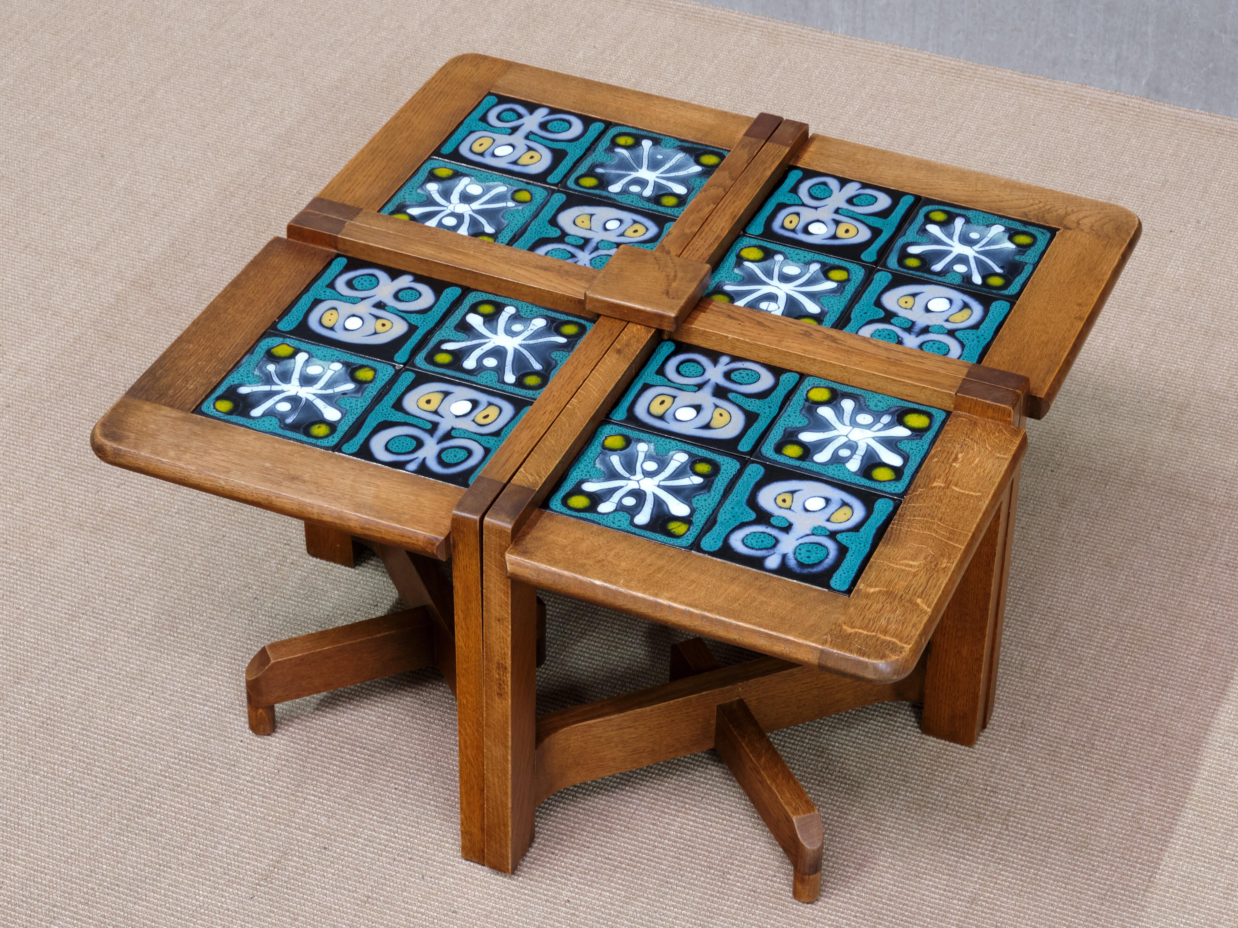 Guillerme et Chambron Set of Four Side Tables / Modular Coffee Table, 1950s For Sale 8