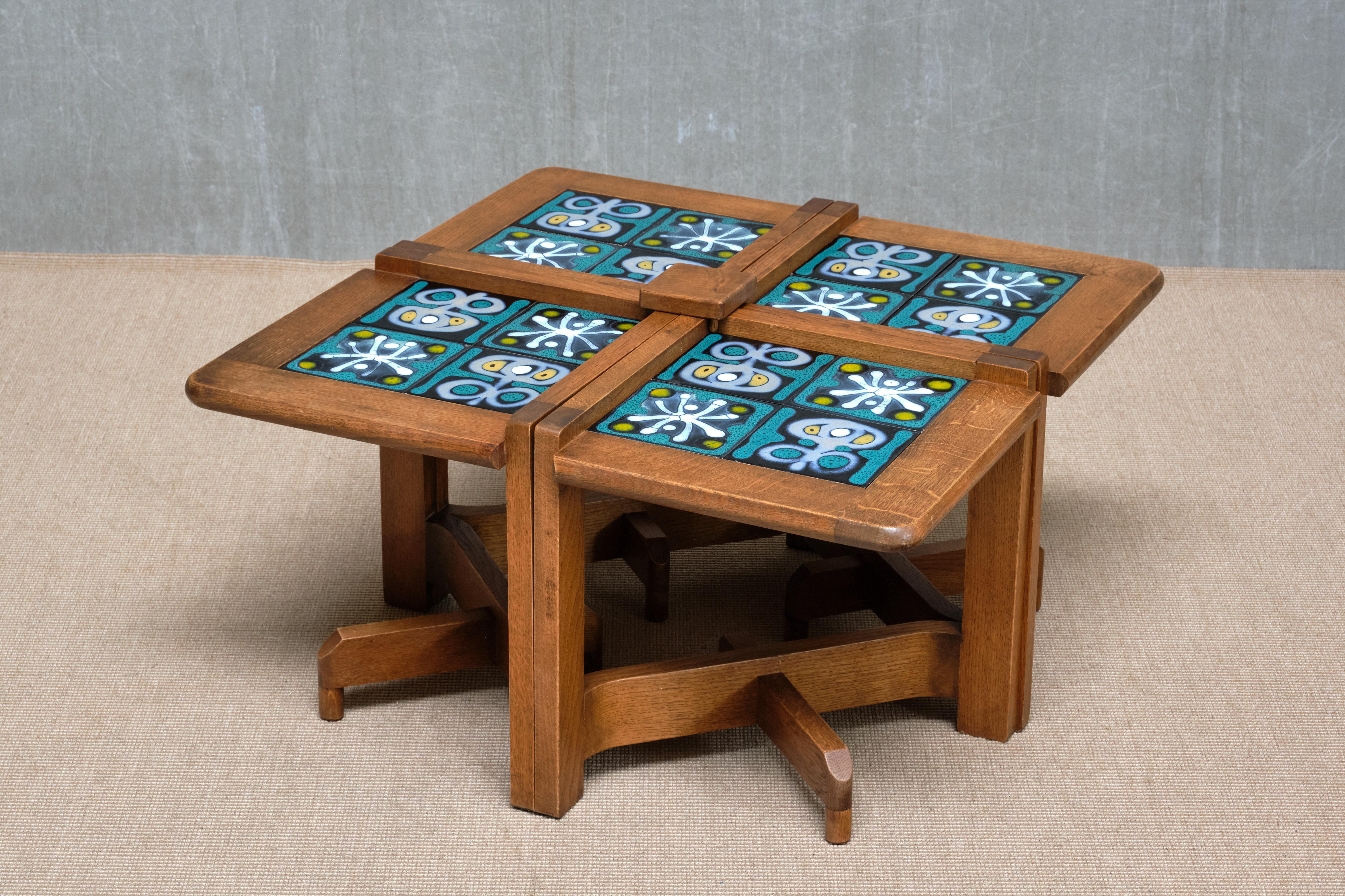 Guillerme et Chambron Set of Four Side Tables / Modular Coffee Table, 1950s For Sale 10