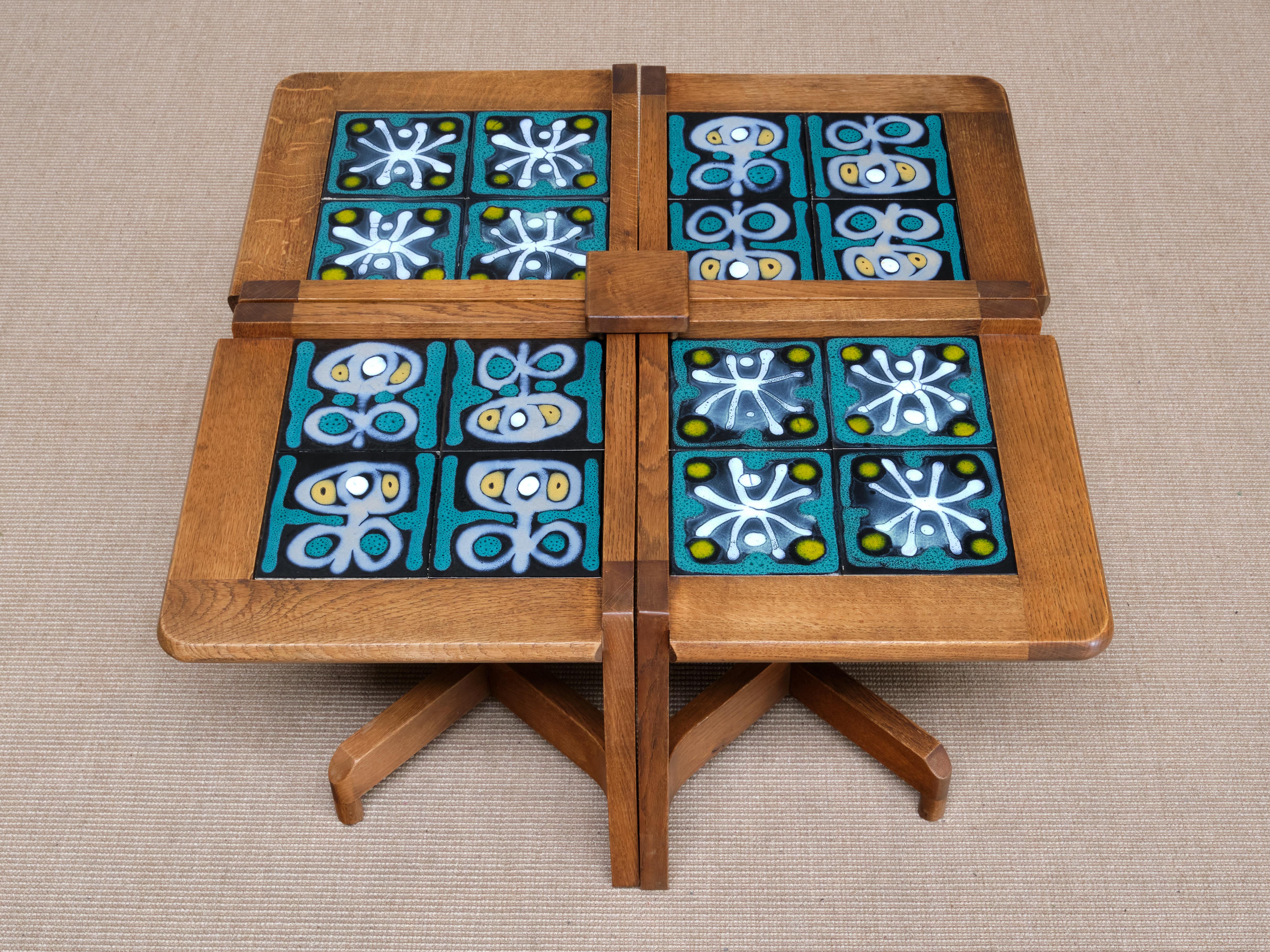 Mid-Century Modern Guillerme et Chambron Set of Four Side Tables / Modular Coffee Table, 1950s For Sale