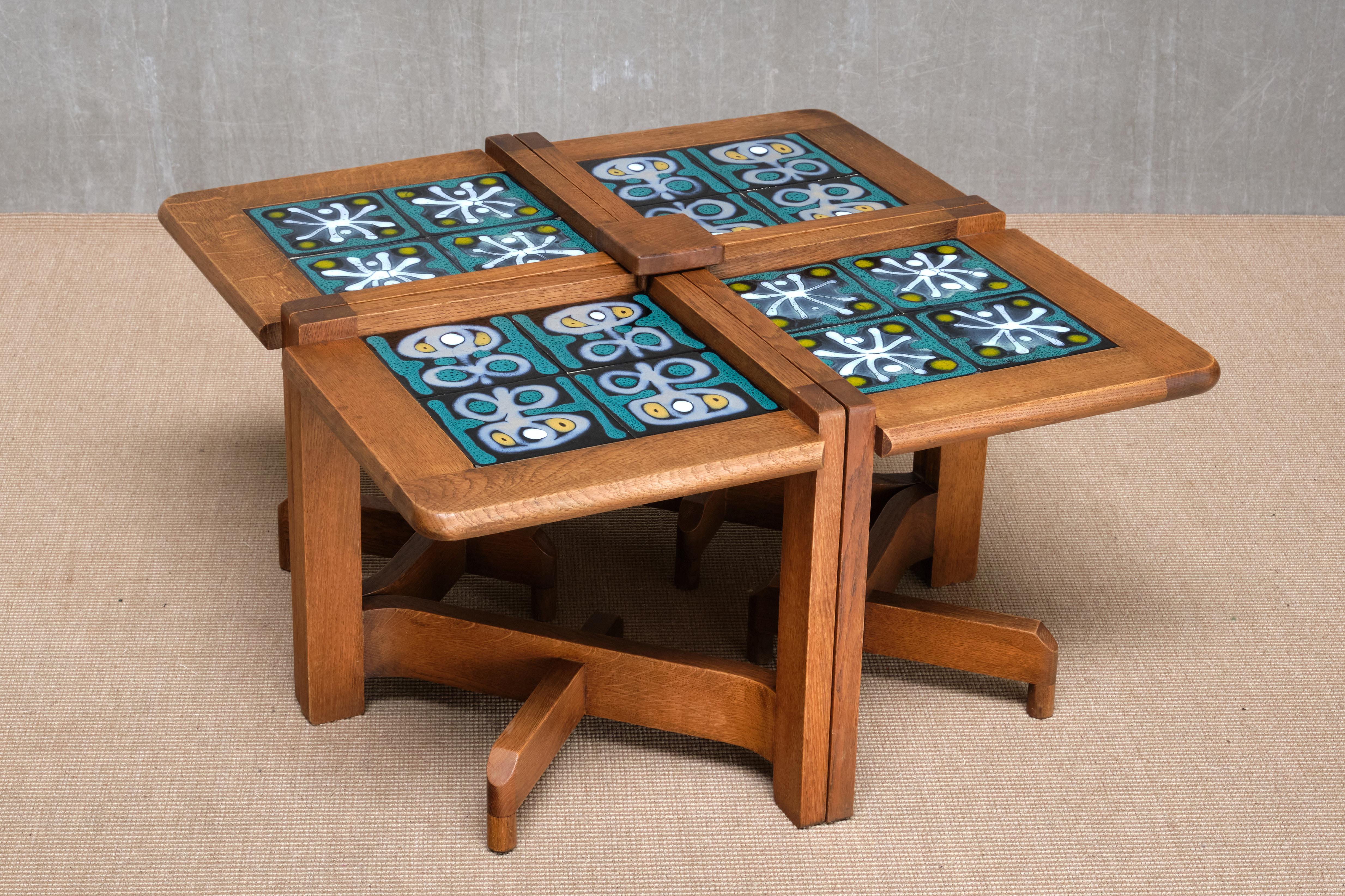 French Guillerme et Chambron Set of Four Side Tables / Modular Coffee Table, 1950s For Sale