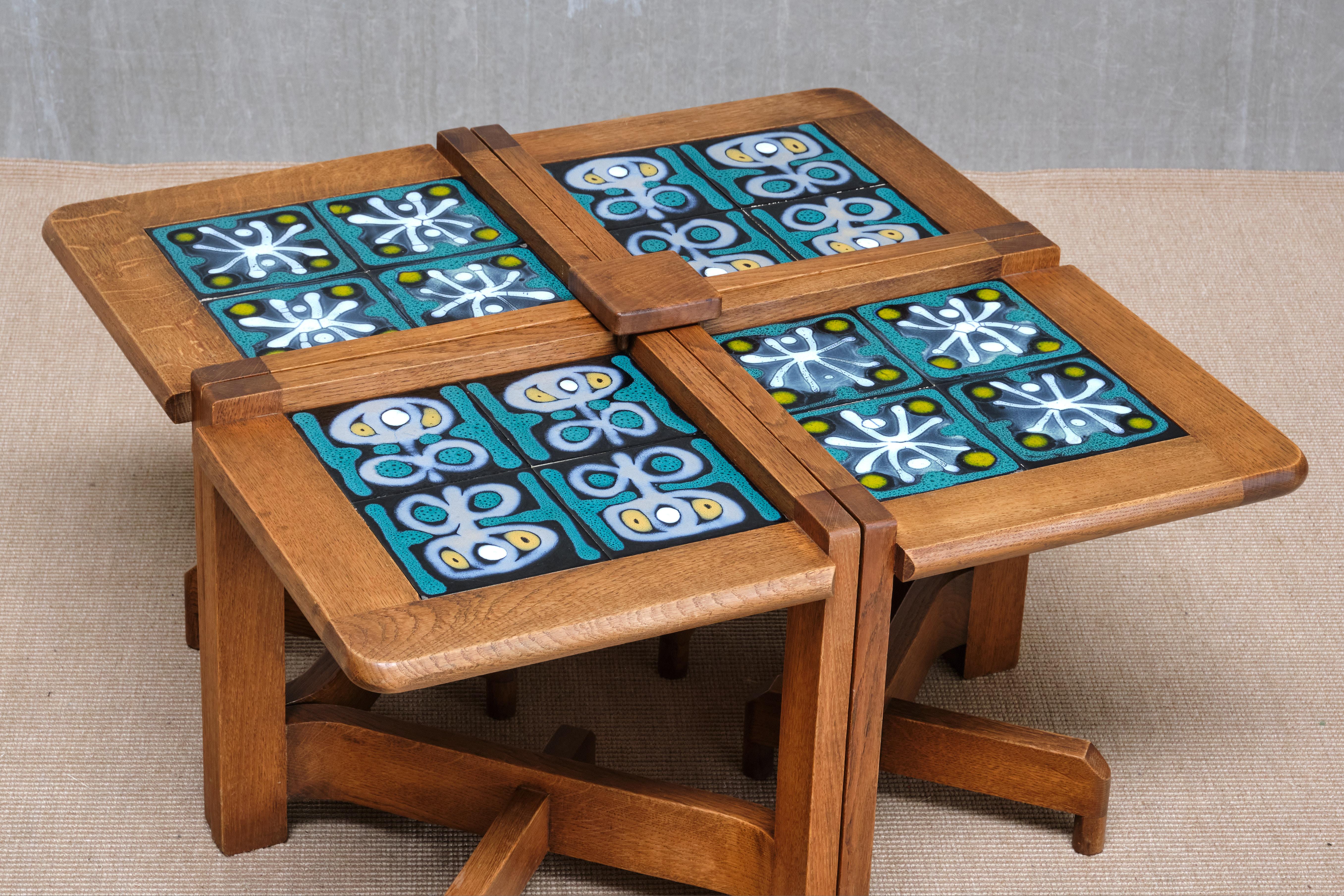 Guillerme et Chambron Set of Four Side Tables / Modular Coffee Table, 1950s In Good Condition For Sale In The Hague, NL