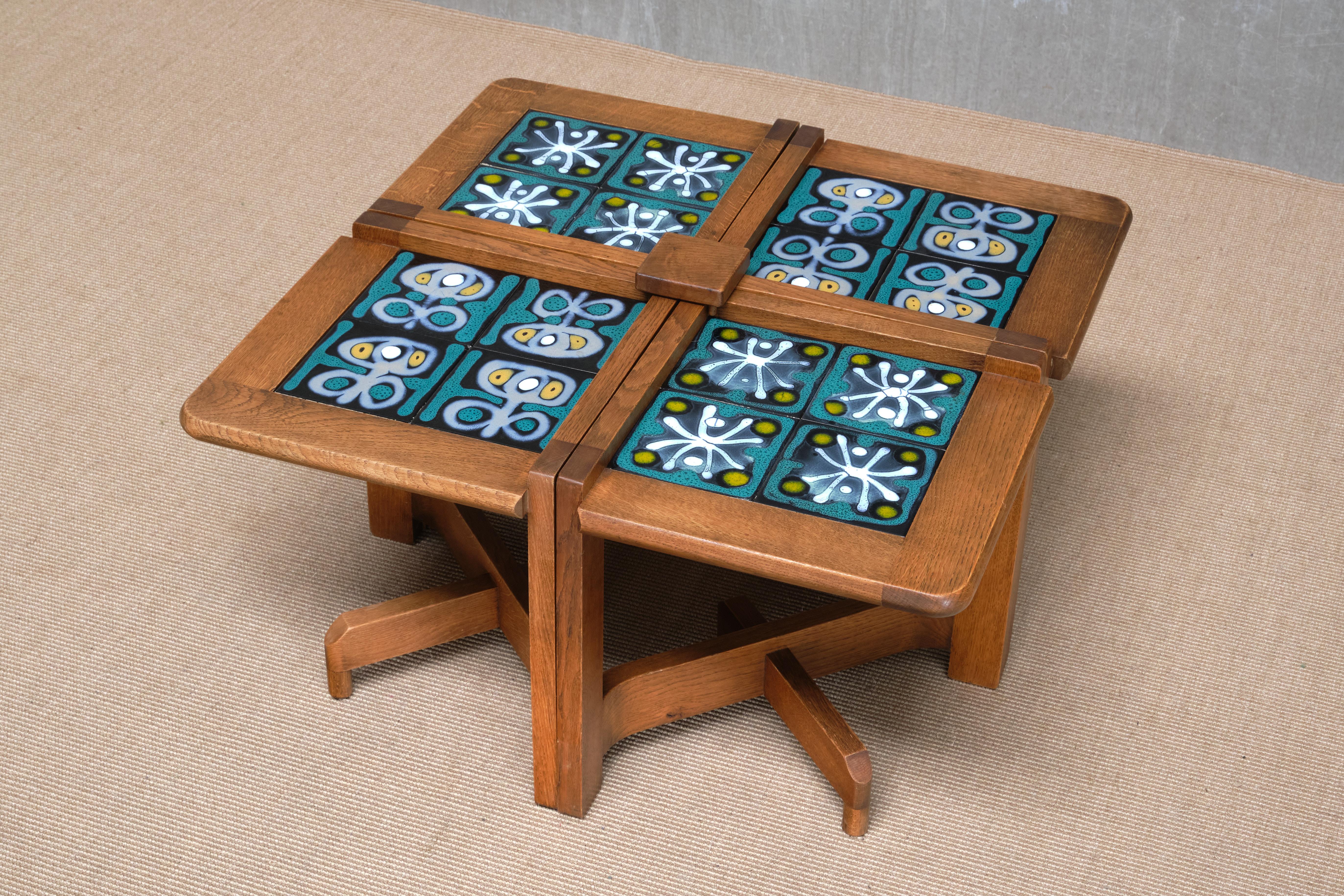 Ceramic Guillerme et Chambron Set of Four Side Tables / Modular Coffee Table, 1950s For Sale